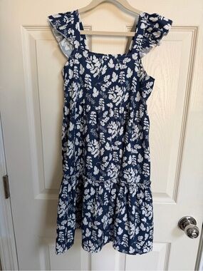 Grace Karin Navy and White Floral Ruffle-Sleeve Girls Dress